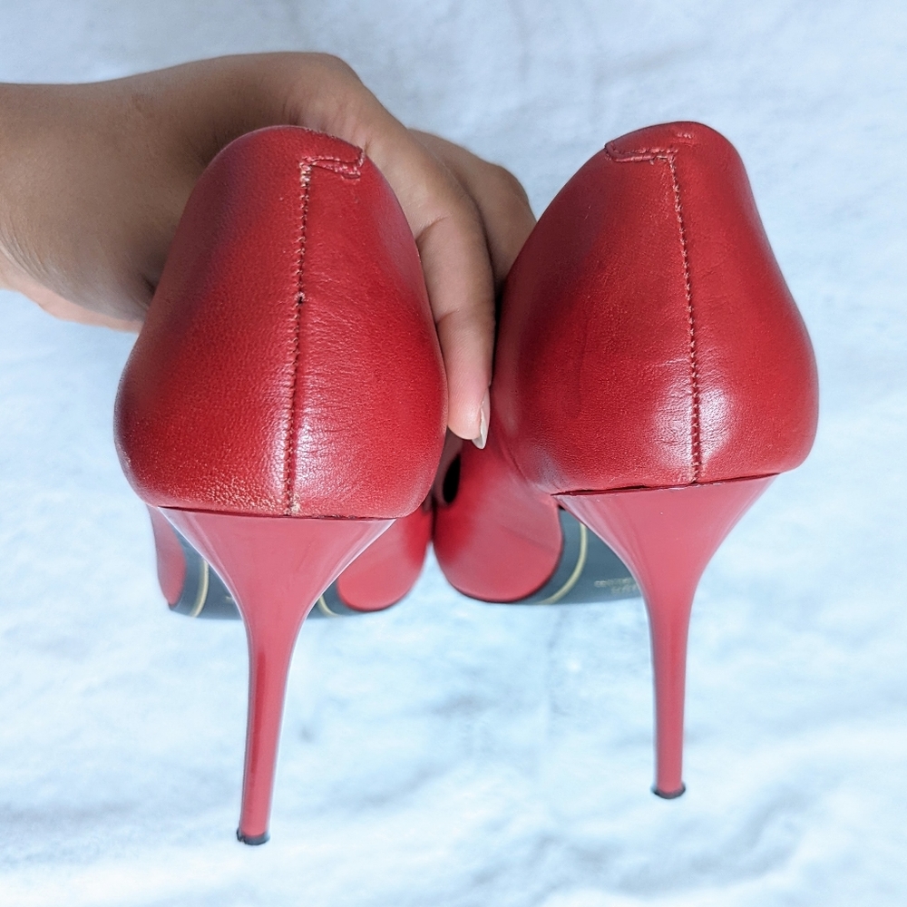 CHARLES JOURDAN PARIS Red Fairy Pointy Toe Leather Stiletto Pumps Size 8 - Picture 13 of 14
